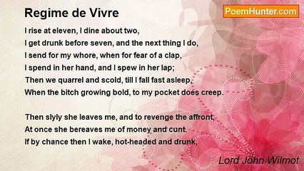 Lord John Wilmot - Regime de Vivre