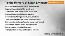 Henry Livingston Jr. - To the Memory of Sarah Livingston