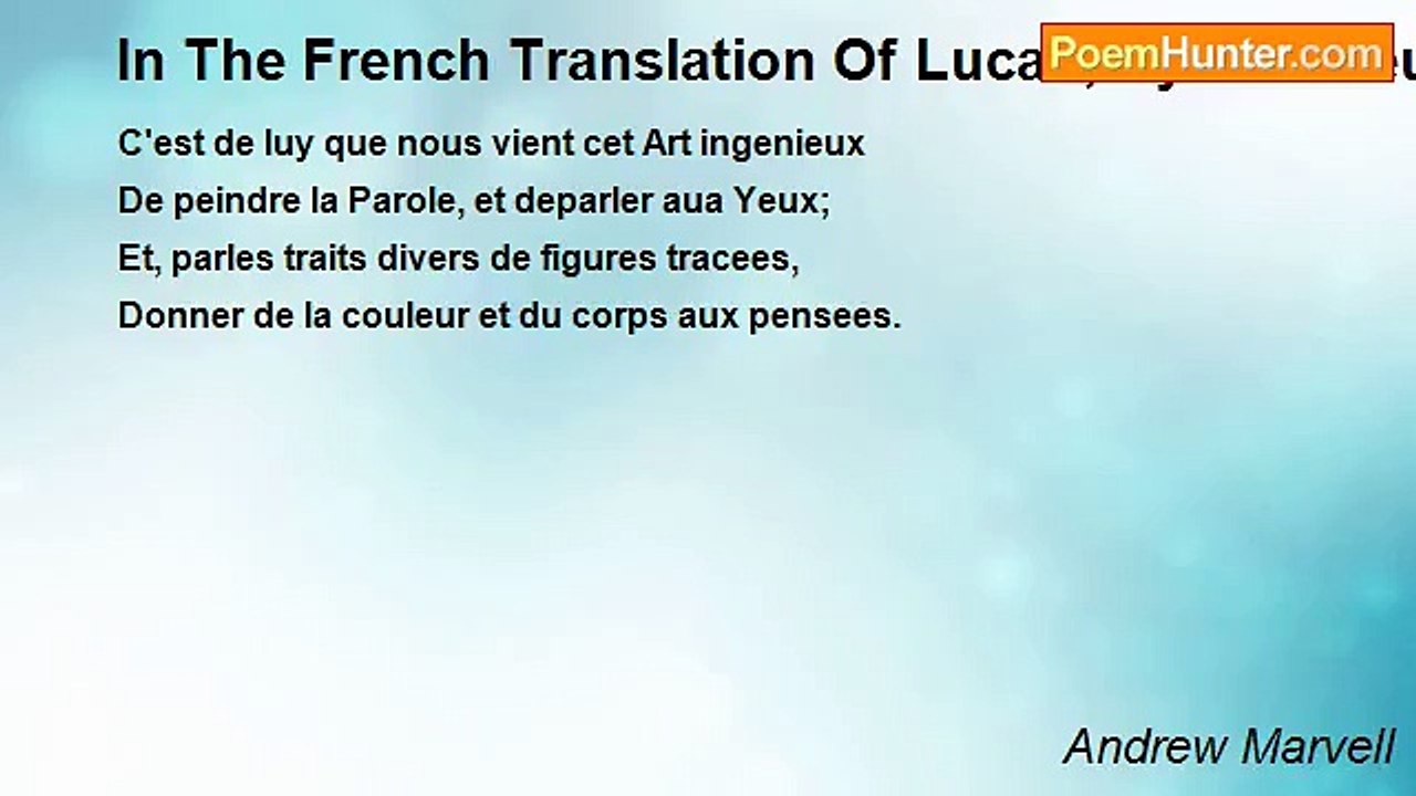Andrew Marvell - In The French Translation Of Lucan, By Monsieur De Brebeuf