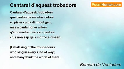 Bernard de Ventadorn - Cantarai d'aquest trobadors