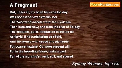 Sydney Wheeler Jephcott - A Fragment