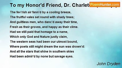 John Dryden - To my Honor'd Friend, Dr. Charleton (excerpt)