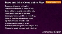 Anonymous English - Boys and Girls Come out to Play