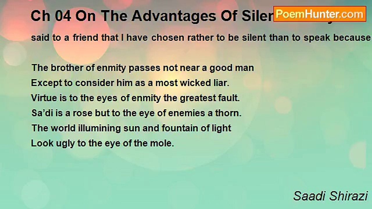 Saadi Shirazi - Ch 04 On The Advantages Of Silence Story 01