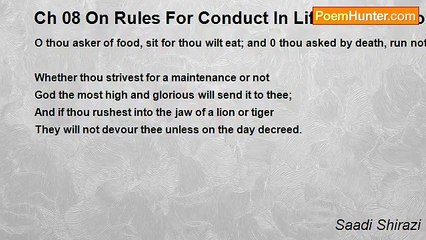 Saadi Shirazi - Ch 08 On Rules For Conduct In Life - Admonition 20