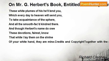 Richard Crashaw - On Mr. G. Herbert's Book, Entitled the Temple of Sacred Poe