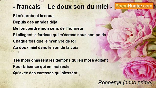 Ronberge (anno primo) - - francais Le doux son du miel - poème pour ma femme