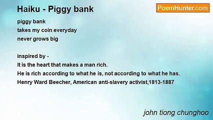 john tiong chunghoo - Haiku - Piggy bank