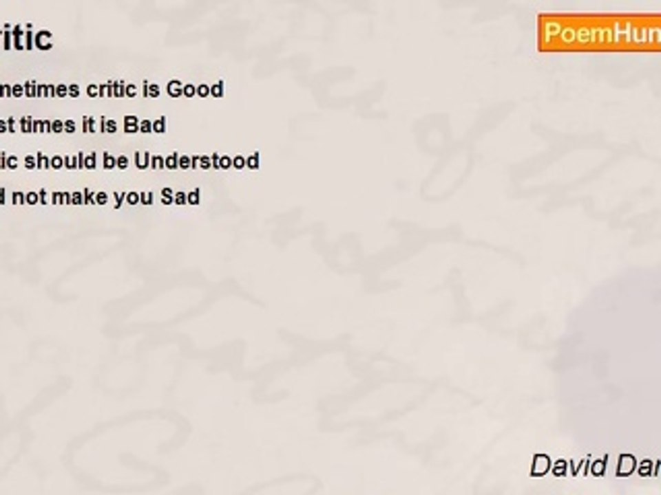 David Darbyshire - Critic