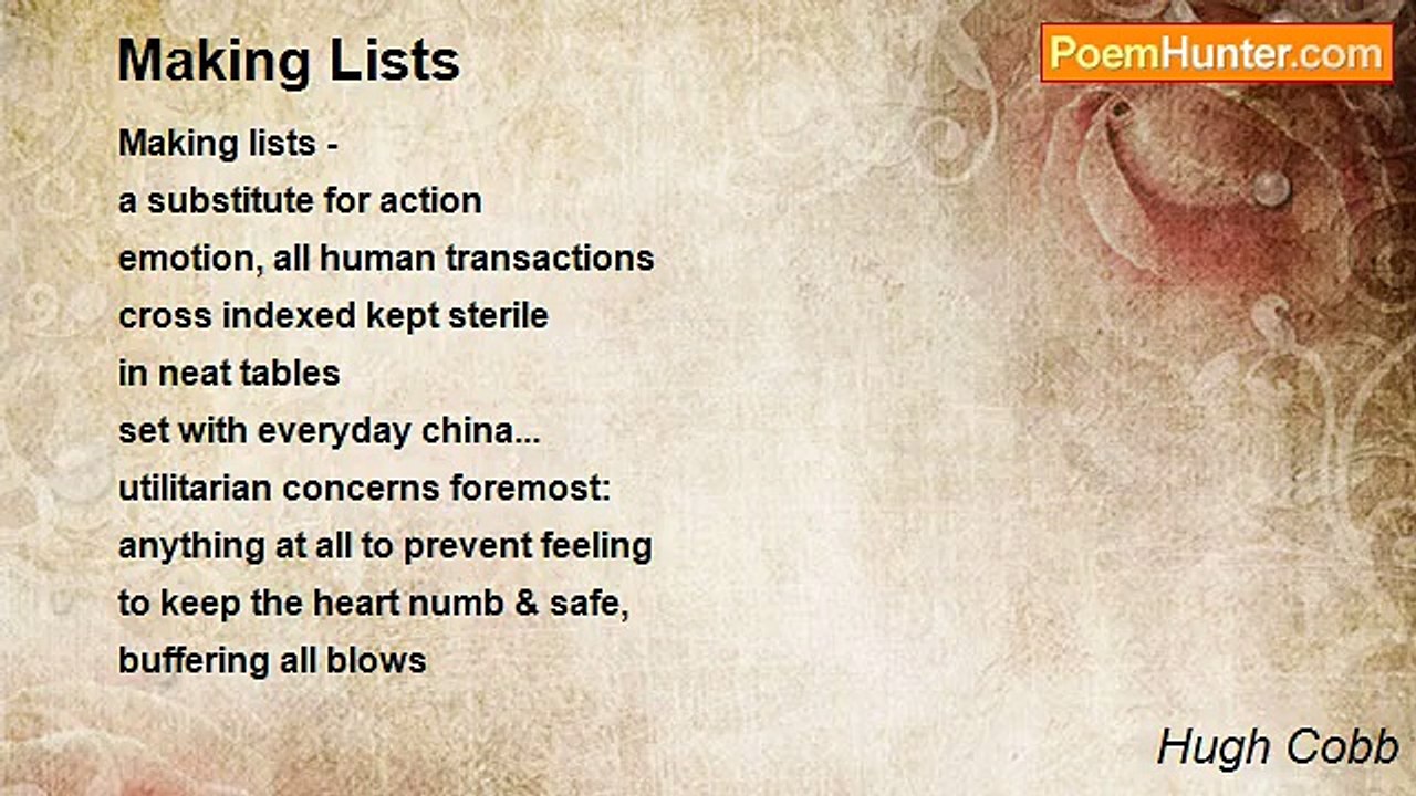 Hugh Cobb - Making Lists