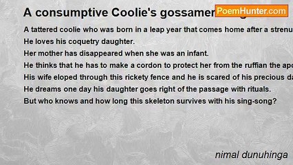 nimal dunuhinga - A consumptive Coolie's gossamer daughter