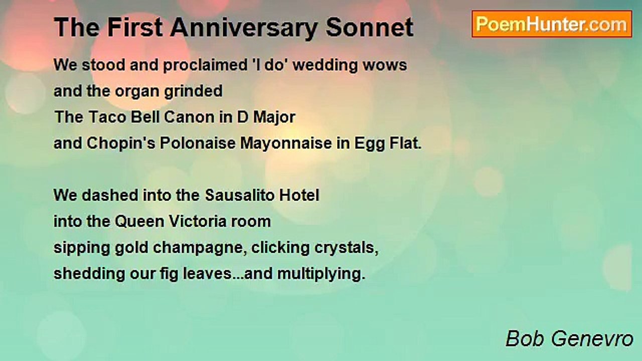 Bob Genevro - The First Anniversary Sonnet