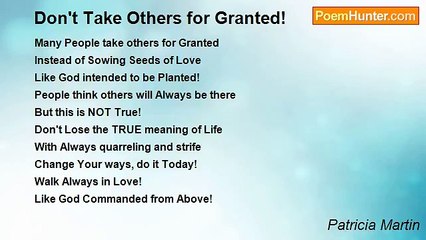 Patricia Martin - Don't Take Others for Granted!