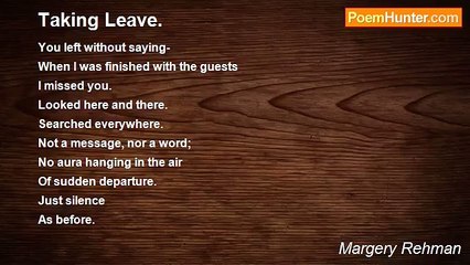 Margery Rehman - Taking Leave.