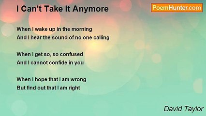 David Taylor - I Can't Take It Anymore