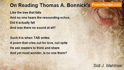 Sidi J. Mahtrow - On Reading Thomas A. Bonnick's Voice in the Wilderness