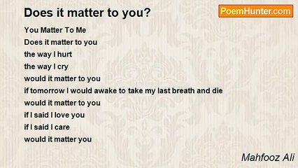 Mahfooz Ali - Does it matter to you?