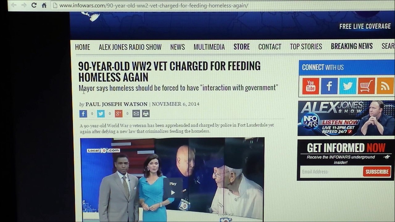 90 YEAR OLD MAN THREATENED WITH JAIL FOR FEEDING THE HOMELESS FOR A SECOND TIME.