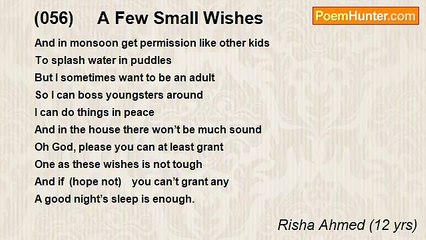 Risha Ahmed (12 yrs) - (056)     A Few Small Wishes