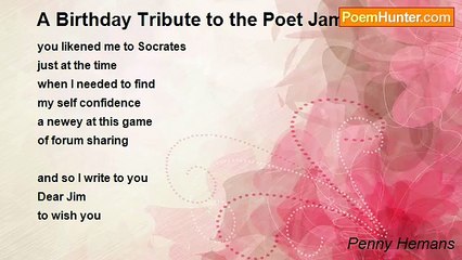 Penny Hemans - A Birthday Tribute to the Poet James Niles