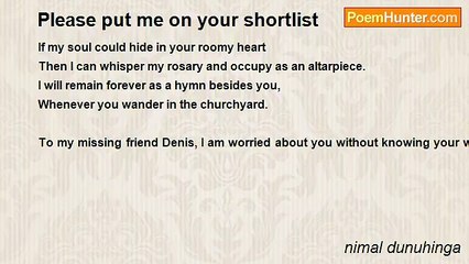 nimal dunuhinga - Please put me on your shortlist