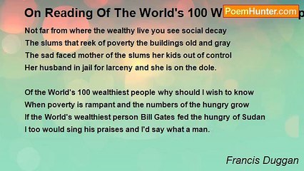 Francis Duggan - On Reading Of The World's 100 Wealthiest People