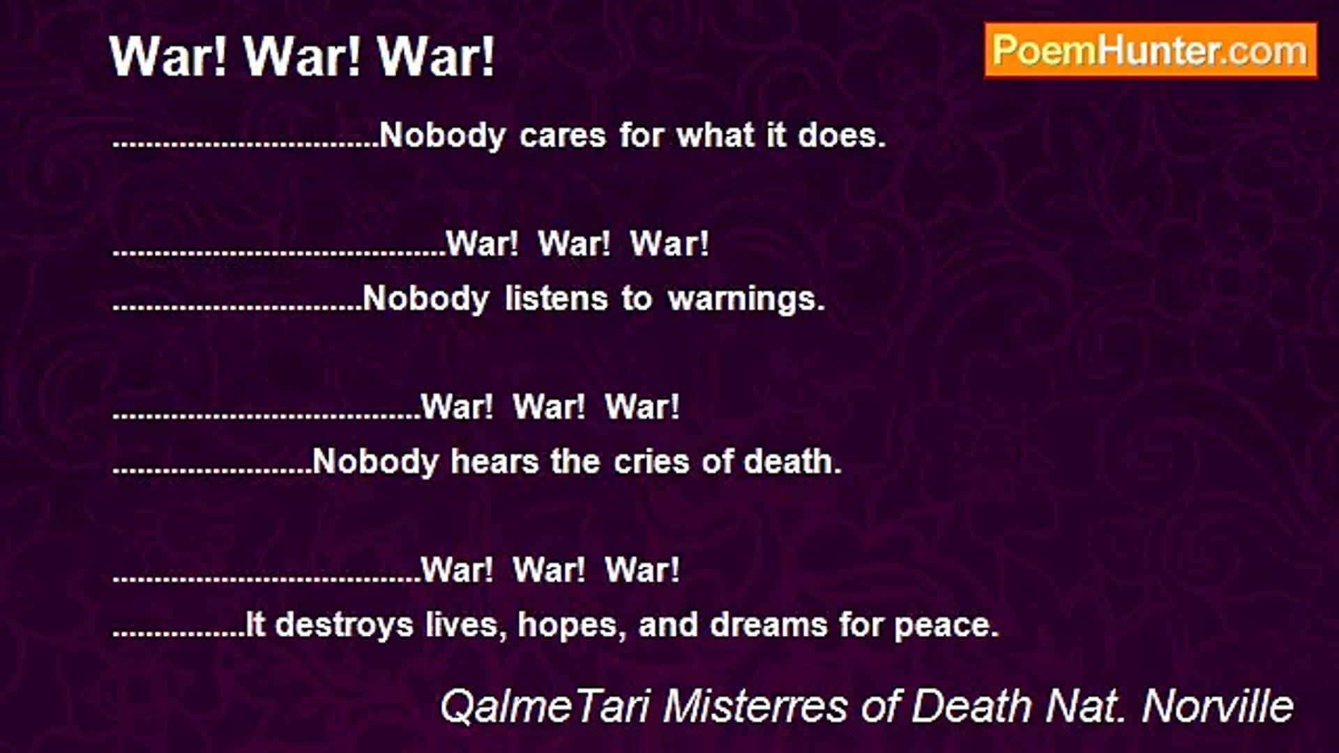 ⁣QalmeTari Misterres of Death Nat. Norville - War! War! War!