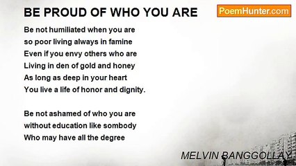 MELVIN BANGGOLLAY - BE PROUD OF WHO YOU ARE