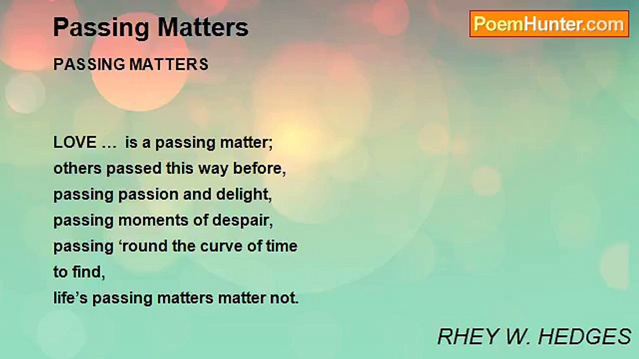 RHEY W. HEDGES - Passing Matters