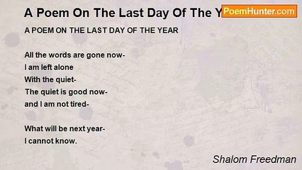 Shalom Freedman - A Poem On The Last Day Of The Year