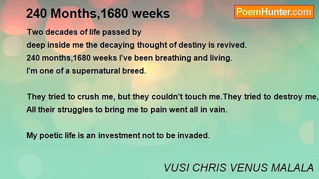 VUSI CHRIS VENUS MALALA - 240 Months,1680 weeks