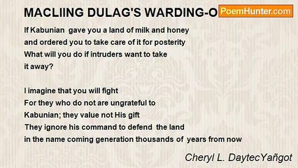 Cheryl L. DaytecYañgot - MACLIING DULAG'S WARDING-OFF SPEECH