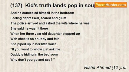 Risha Ahmed (12 yrs) - (137)  Kid's truth lands pop in soup