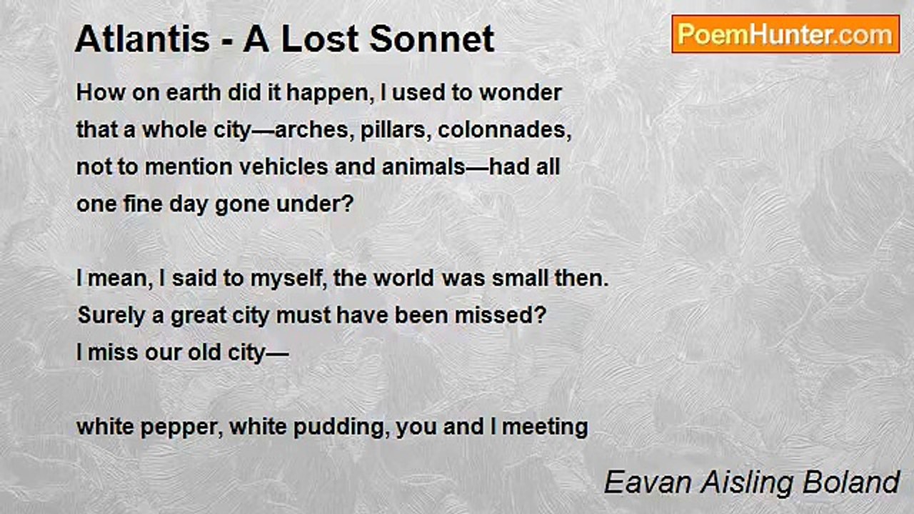 Eavan Aisling Boland - Atlantis - A Lost Sonnet