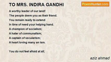 aziz ahmad - TO MRS. INDIRA GANDHI