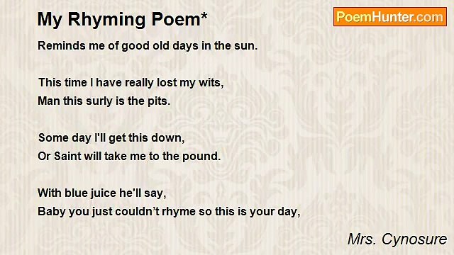 Mrs. Cynosure - My Rhyming Poem*