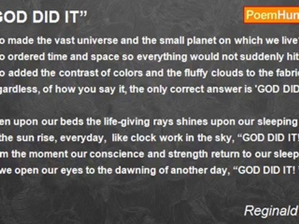 Reginald Walker - “GOD DID IT”