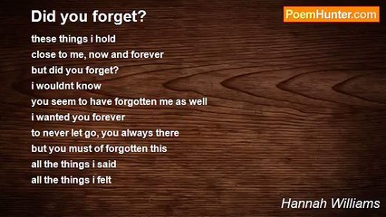 Hannah Williams - Did you forget?
