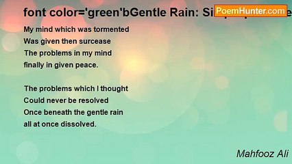 Mahfooz Ali - font color='green'bGentle Rain: Simple pleasures