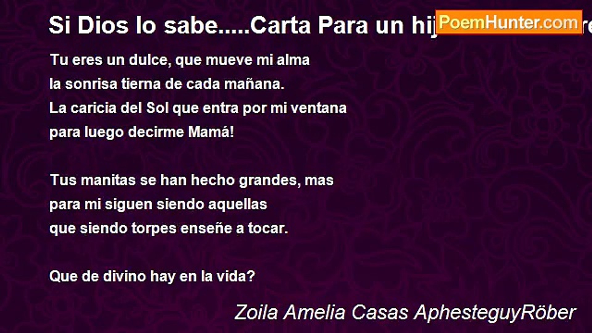 ⁣Zoila Amelia Casas AphesteguyRöber - Si Dios lo sabe.....Carta Para un hijo de su madre.