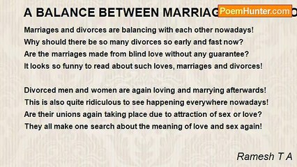 Ramesh T A - A BALANCE BETWEEN MARRIAGES AND DIVORCES!