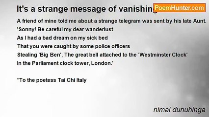 nimal dunuhinga - It's a strange message of vanishing moralities