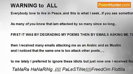 TaMaRa HaNaRiNg ,(((( PaLeSTiNe))))FreedOm Flottila . - WARNING to  ALL