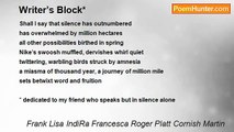 Frank Lisa IndiRa Francesca Roger Platt Cornish Martin - Writer’s Block*