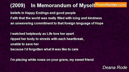 Deana Rode - (2009)    In Memorandum of Myself