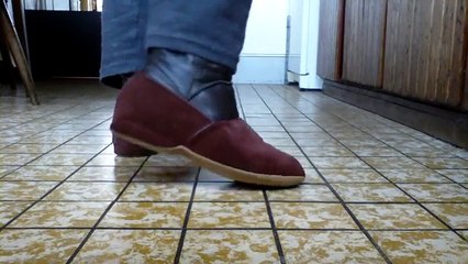 Wearing Draper of Glastonbury Anton slippers over my boots
