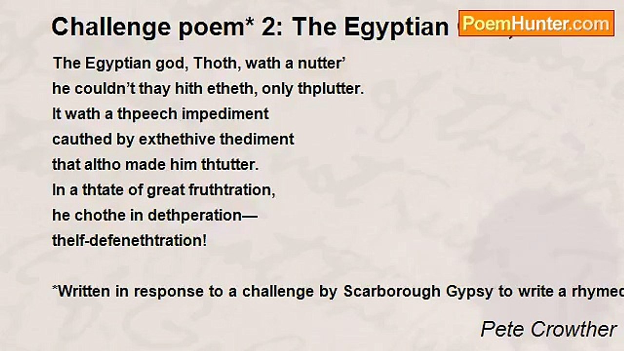 Pete Crowther - Challenge poem* 2: The Egyptian God, Thoth