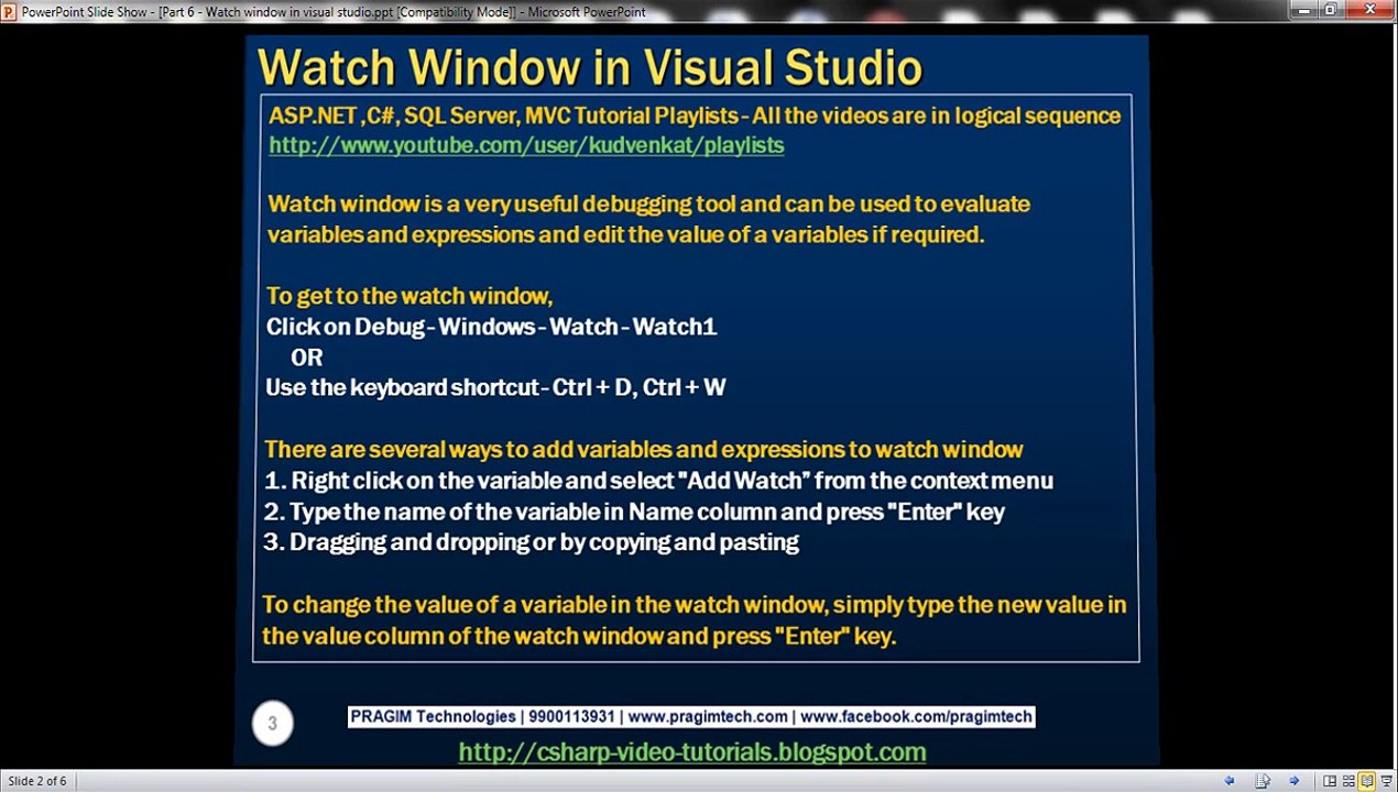 Part 6 Watch window in visual studio