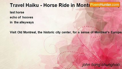 john tiong chunghoo - Travel Haiku - Horse Ride in Montreal (Canada)