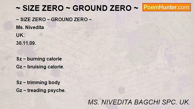 MS. NIVEDITA BAGCHI SPC. UK. - ~ SIZE ZERO ~ GROUND ZERO ~